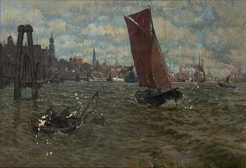 Okänd konstnär, Tyskland, signerad Scherdman, Hamnmotiv.