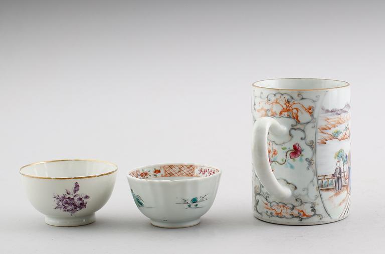 PORSLINSFÖREMÅL, 3 delar, Kina, 1700-/1800-tal.