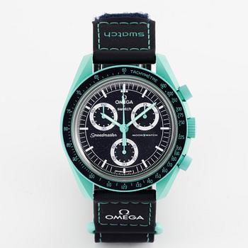 Swatch/Omega, MoonSwatch, Mission on Earth Polar Lights, chronograph, wristwatch, 42 mm.