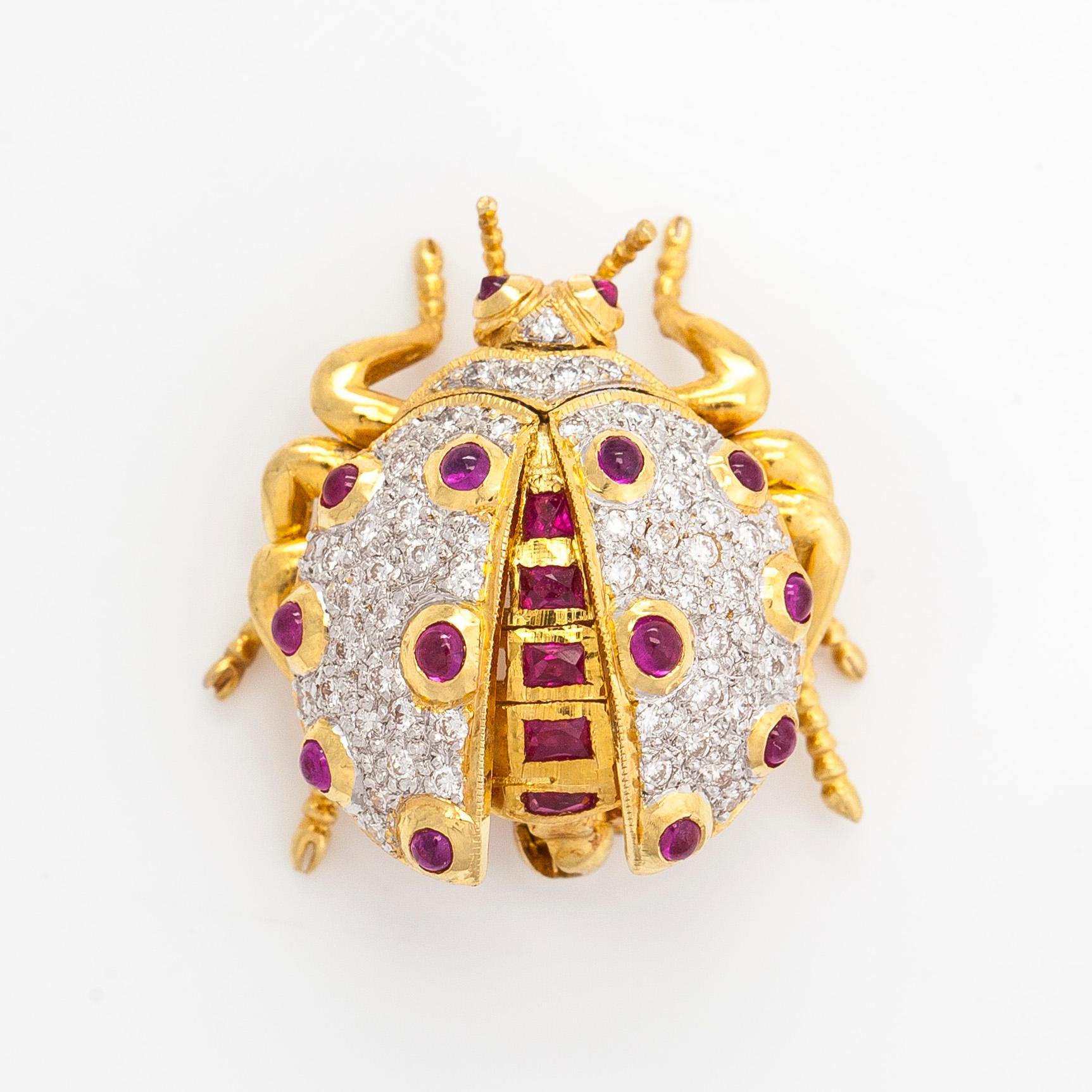 An 18K gold ladybug brooch with rubies and diamonds. Bukowskis