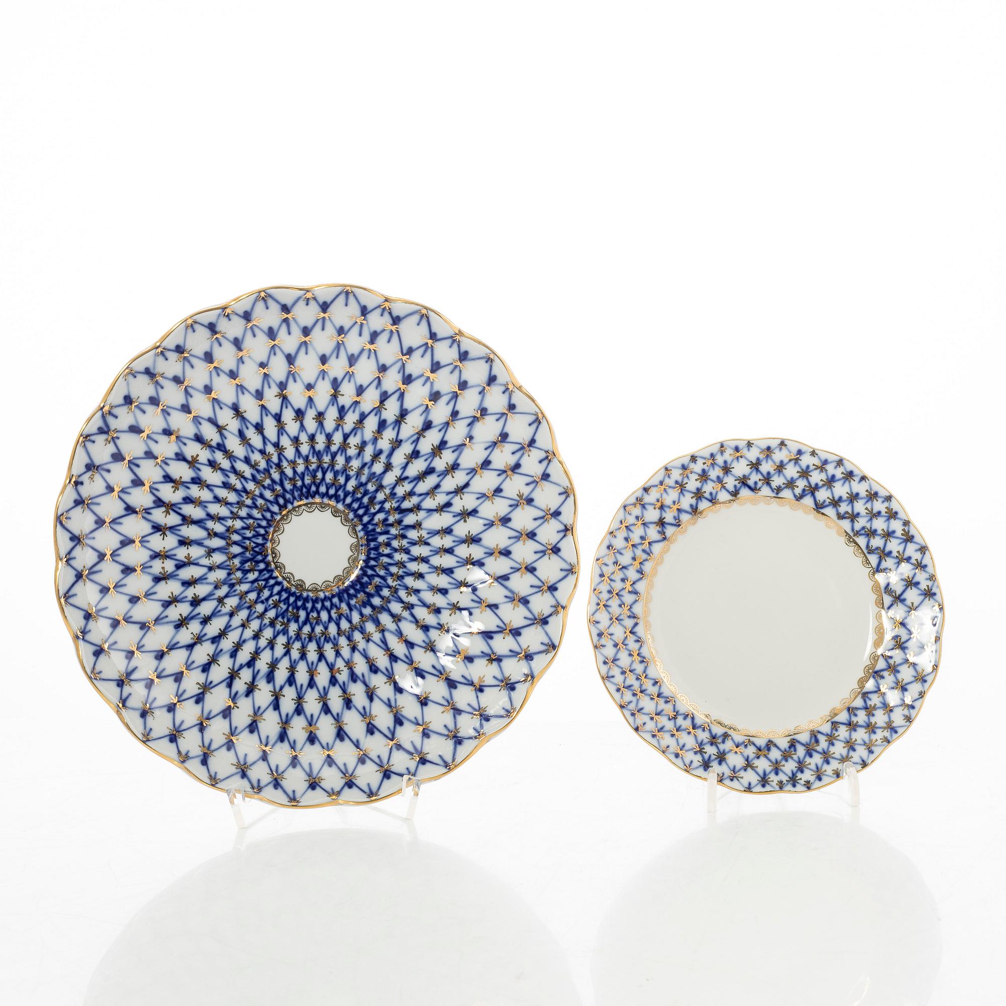 Coffee and tea service, 32 pieces, "Cobalt Net", Lomonosov, Soviet Union.