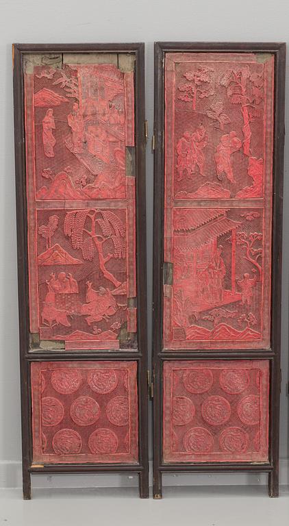 A four panel lacquer screen, Qing dynasty, 19th Century.