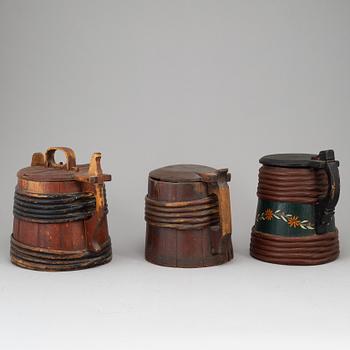 Three painted wooden jars from the 19-20th century.