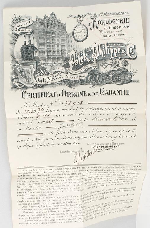 FICKUR, 18 K guld, Patek Philippe & Co, Genève. Total vikt 92 g.