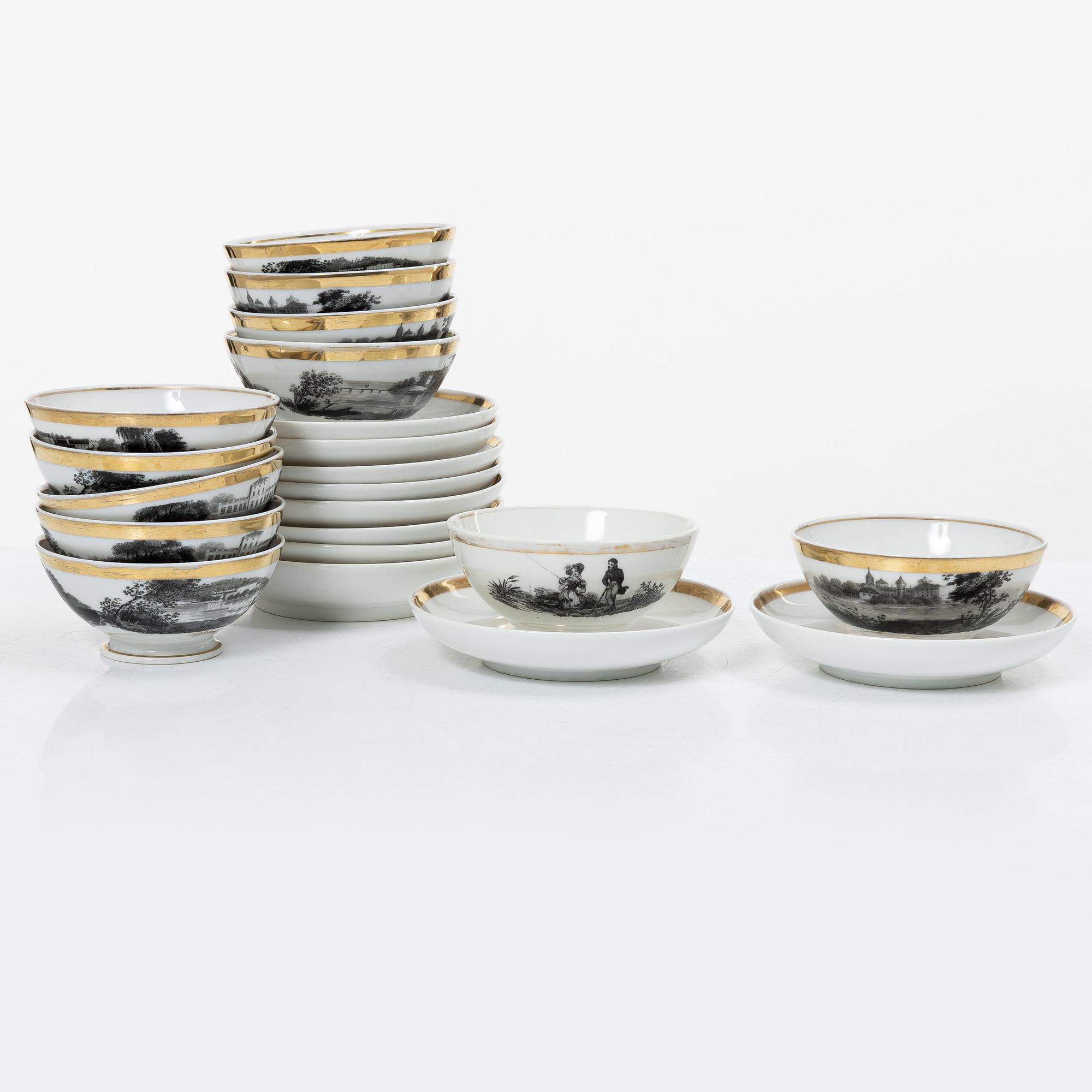 Cups with saucers, 29 pcs, Empire, first half of the 19th century.