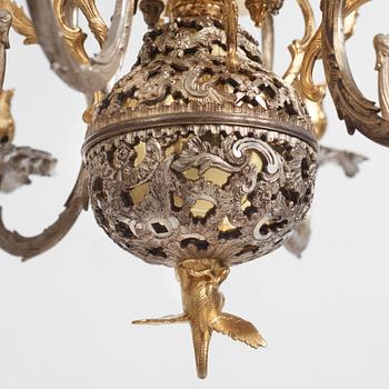 Carl Edberg's Masterpiece, a Swedish rococo silvered and gilt-brass six-light chandelier, circa 1755.