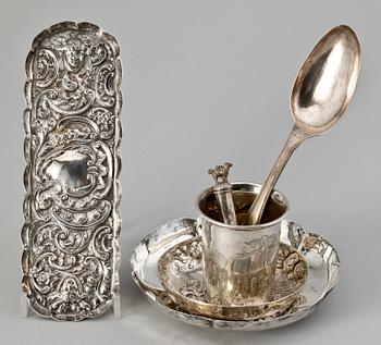 PARTI SILVER, 6 st, bla Pehr Ericson, Malmö, 1800-1900-tal.