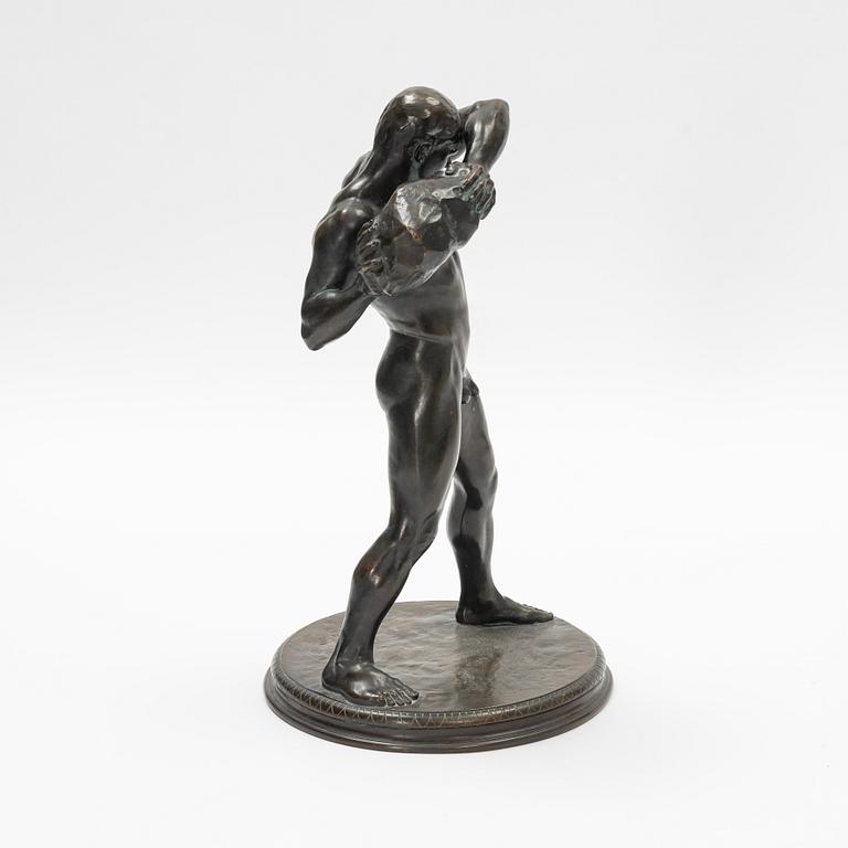 Poul Moye, after. Male athlet throwing a stone.