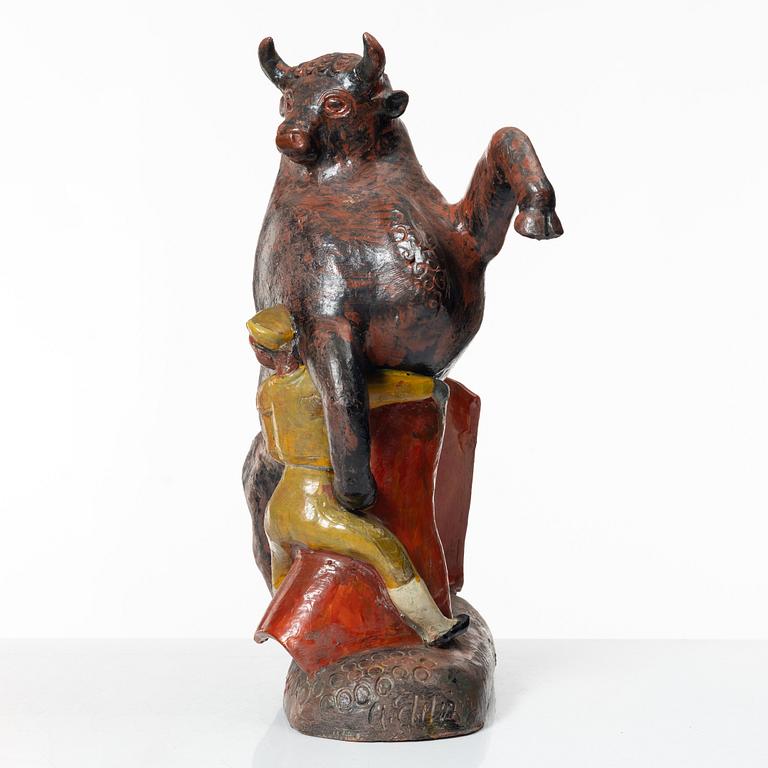 Allan Ebeling, a glazed ceramic sculpture of a bullfighter, Torshälla.