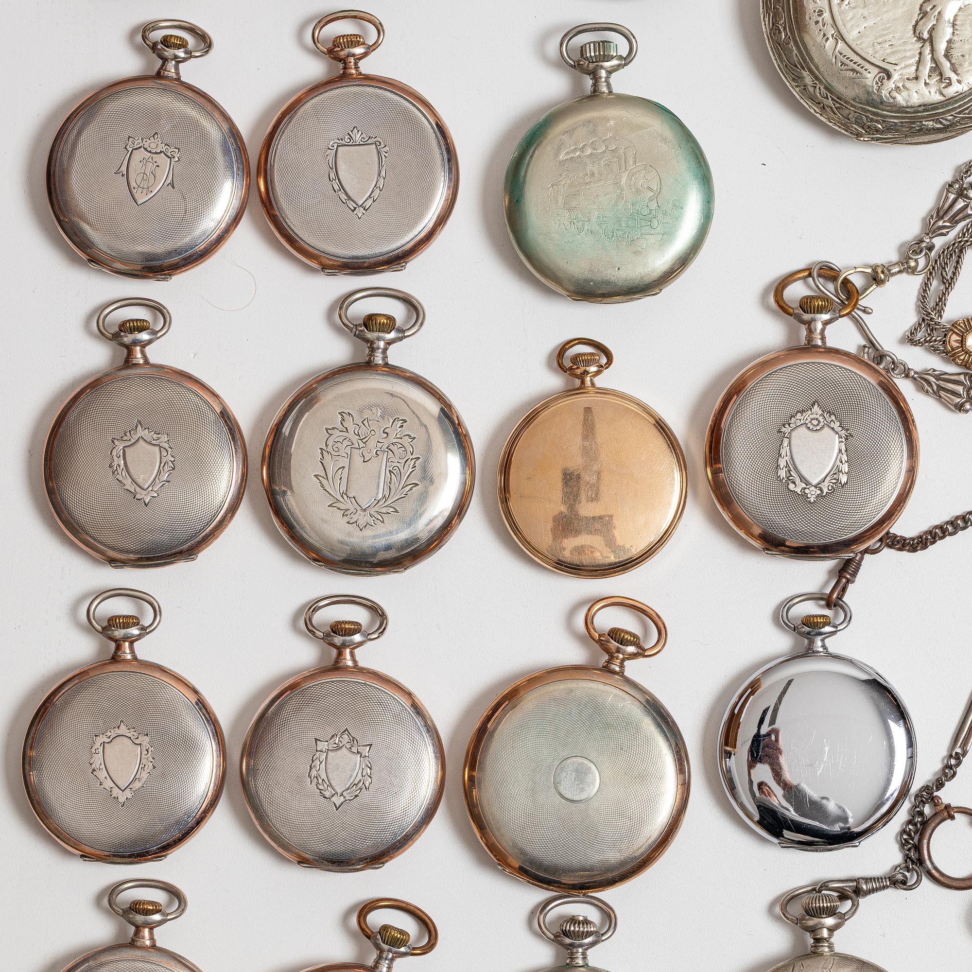 Collection of pocket watches, 63 pieces, "No reserve", various materials.