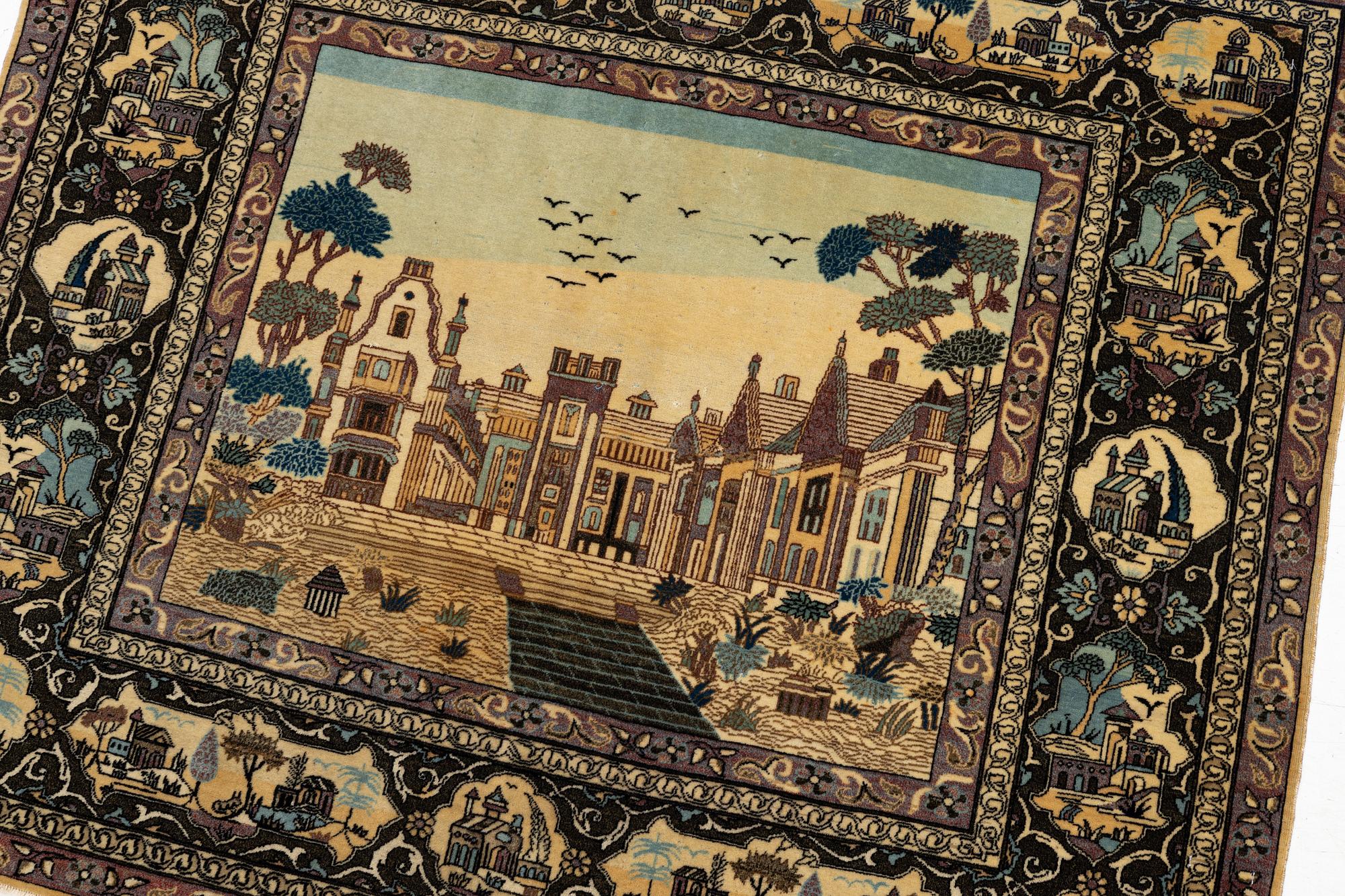 An antique Keshan 'Dabir' rug, Central Persia, c. 128 x 109 cm.