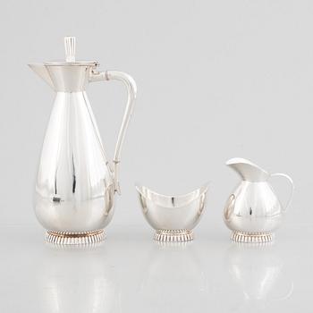 Coffee service, 3 pieces, sterling silver, Swedish import marks, mid-20th century.