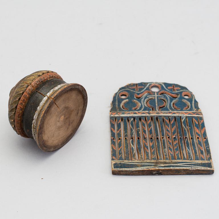 Two pieces of painted traditional folk art items 19th century.