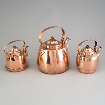 A set of three Pitchers of copper, 19th century, Sweden and Finland.