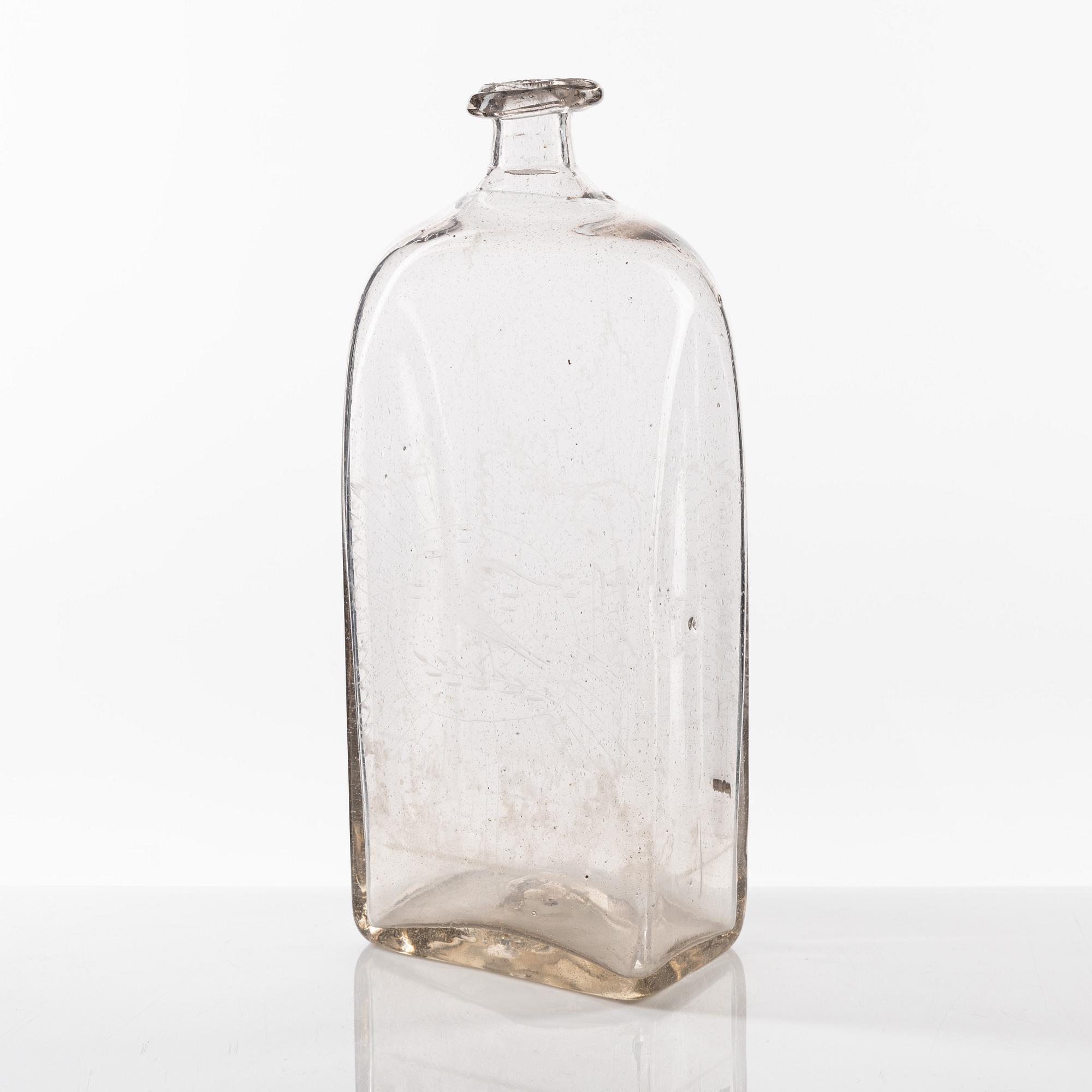 A Swedish engraved glass bottle presumably from Limmared, circa 1800.