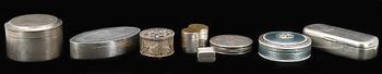 PARTI DOSOR, 8 st, silver, olika nationaliteter, 1800-1900-tal. Total vikt ca 437 g.