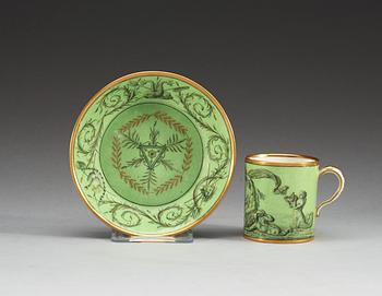 A green ground Sèvres cup and saucer, 18th Century.