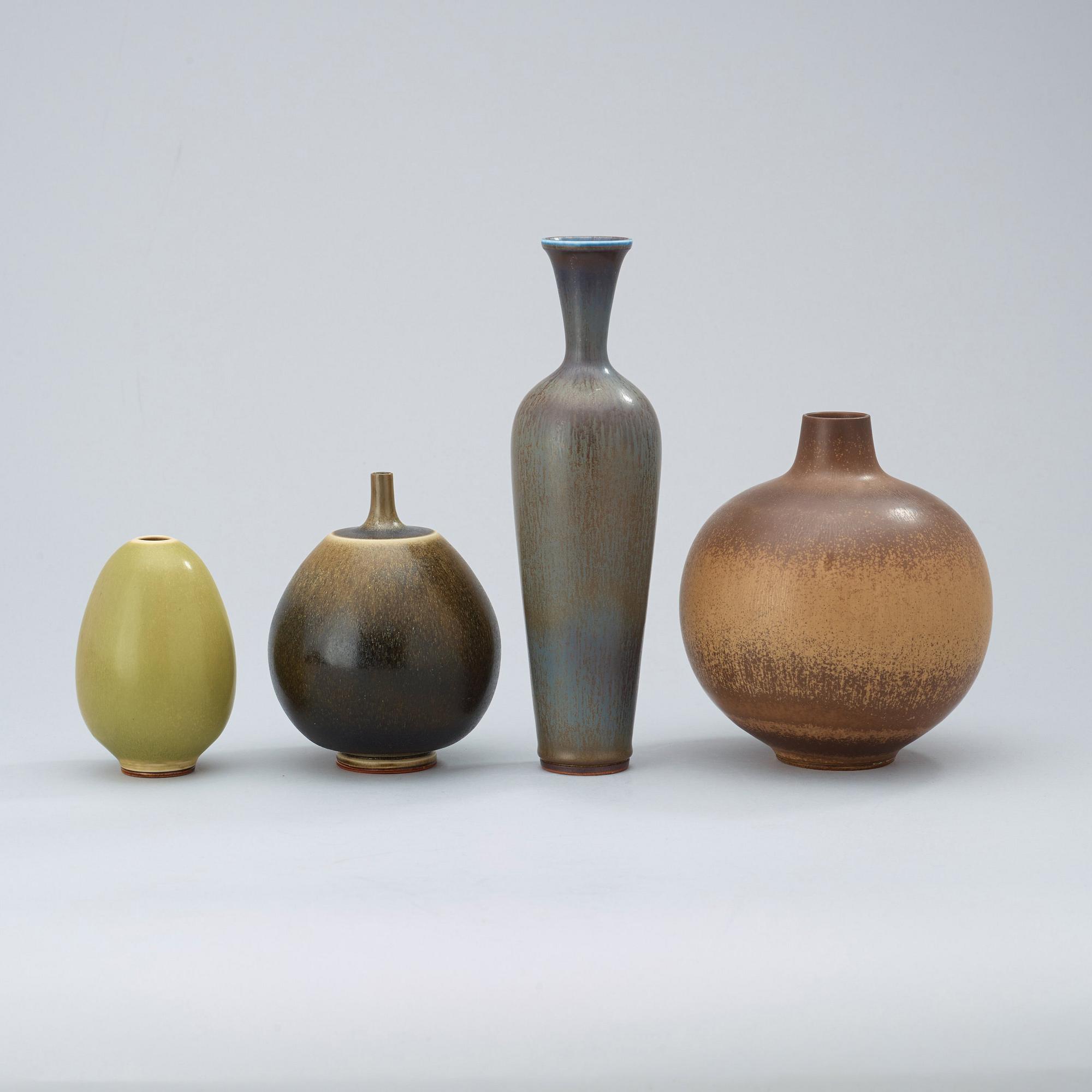 A set of four Berndt Friberg stoneware vases, Gustavsberg Studio 1944-47 and 1953-61.