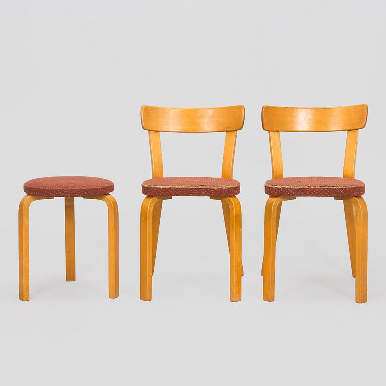 Alvar Aalto, tuolipari malli 69 ja jakkara malli 60, O.Y. Huonekalu- ja Rakennustyötehdas A.B. 1900-luvun puoliväli.