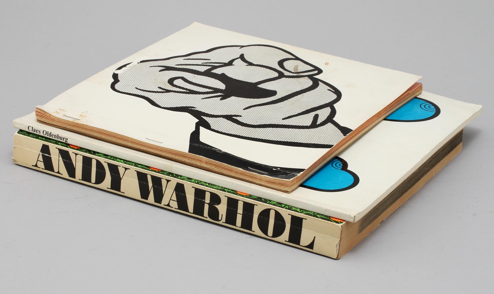 KONSTKATALOGER, 3 st, Andy Warhol, Popkonst, samt Claes Oldenburg, 1900-talets andra hälft.