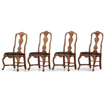 61. A set of four matched Swedish Rococo chairs, second part of the 18th century.