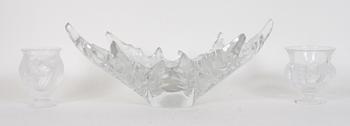 SKÅL samt 2 st VASER, glas, Lalique.