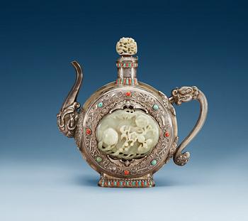 A Ceremonial ewer with cover, Mongolia, presumably late Qing dynasty.