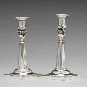 A pair of German early 19th century silver candlesticks, mark of Johann Rudolf Haller, Augsburg 1801.