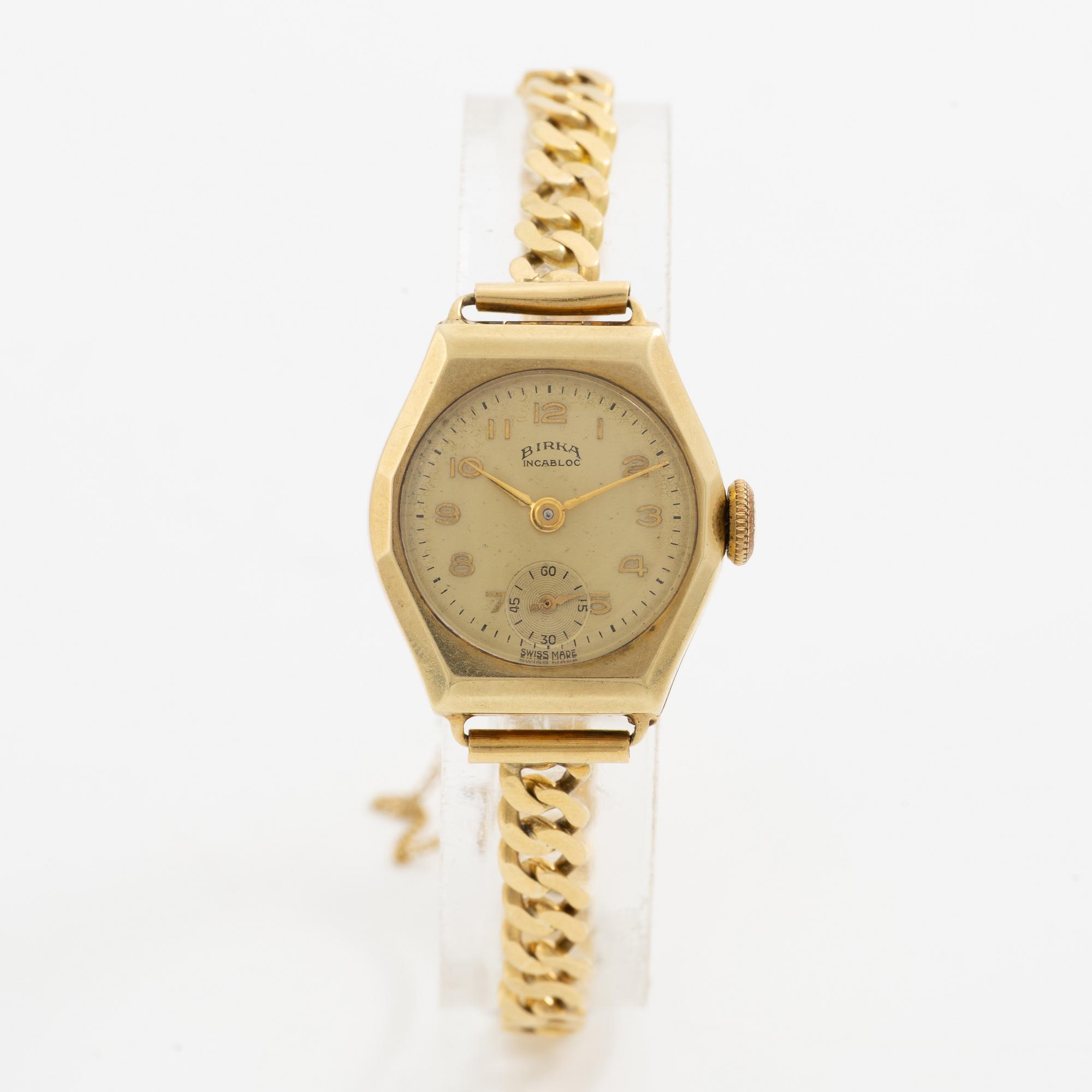 Wristwatch, Birka, 21 mm, 14K gold, chain in 18K gold.
