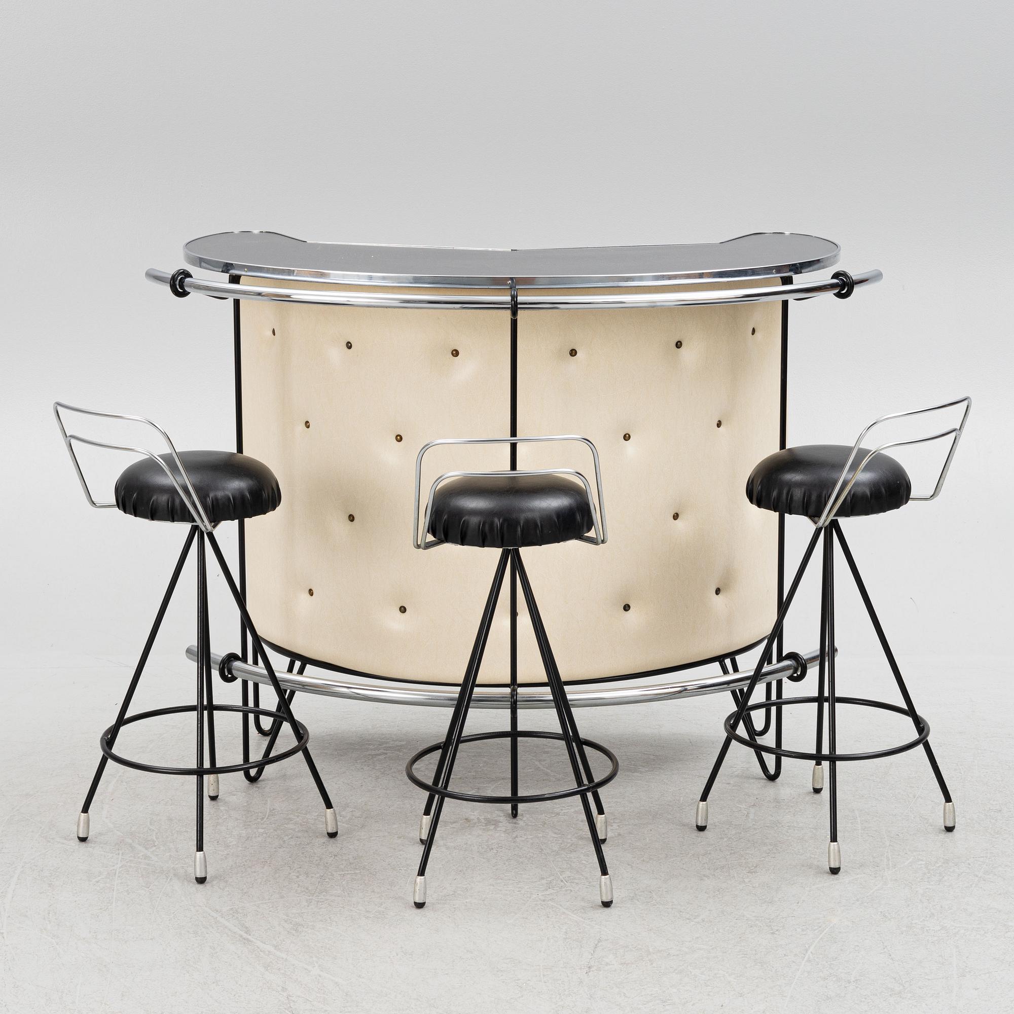 Bar counter and three chairs, 1970s.