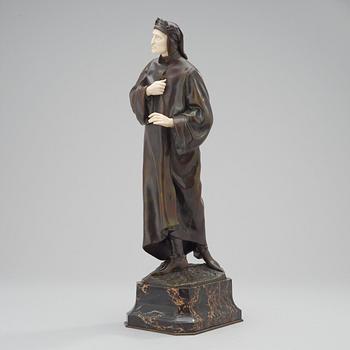 An Eduardo Rossi patinated bronze figure of Dante, mounted on a marble base, Paris.