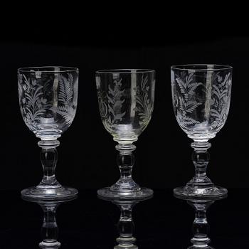 A set of three commemorative Russian glasses, late 19th century.
