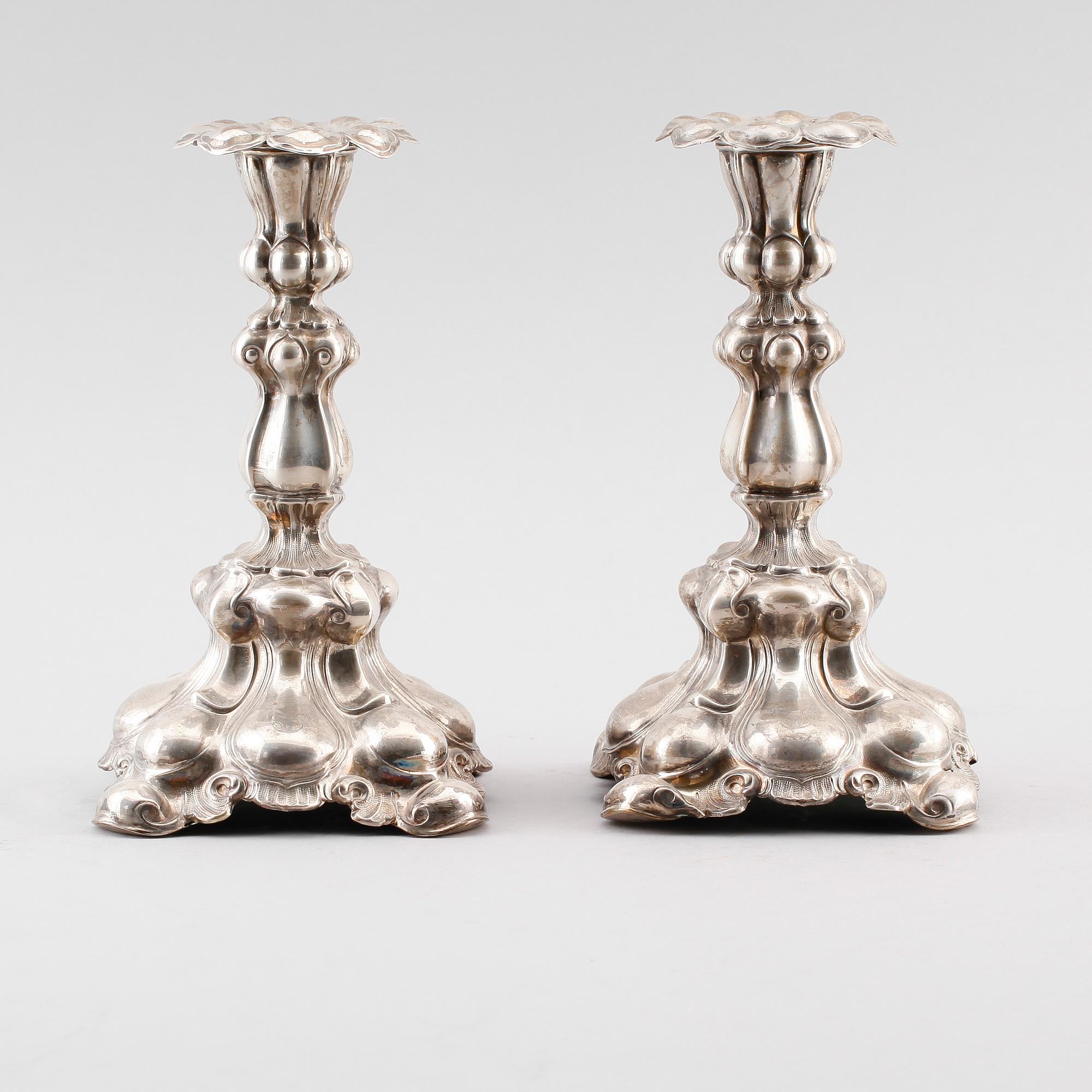 LJUSSTAKAR, 1 par, silver, C G Hallberg, Stockholm 1938 och 1941.