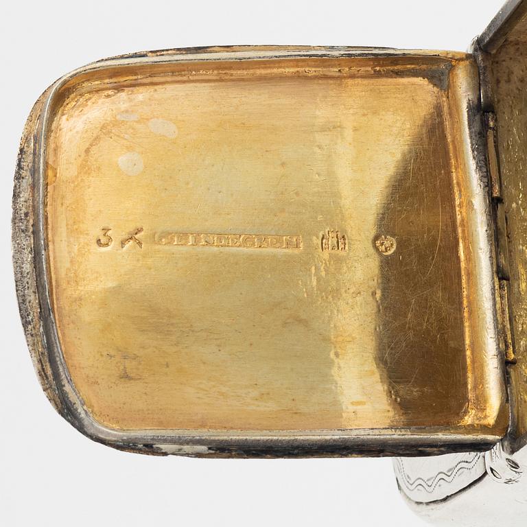 A Swedish Silver Double Box, Silver, mark of Gustaf Lindegren, Helsingborg 1828.