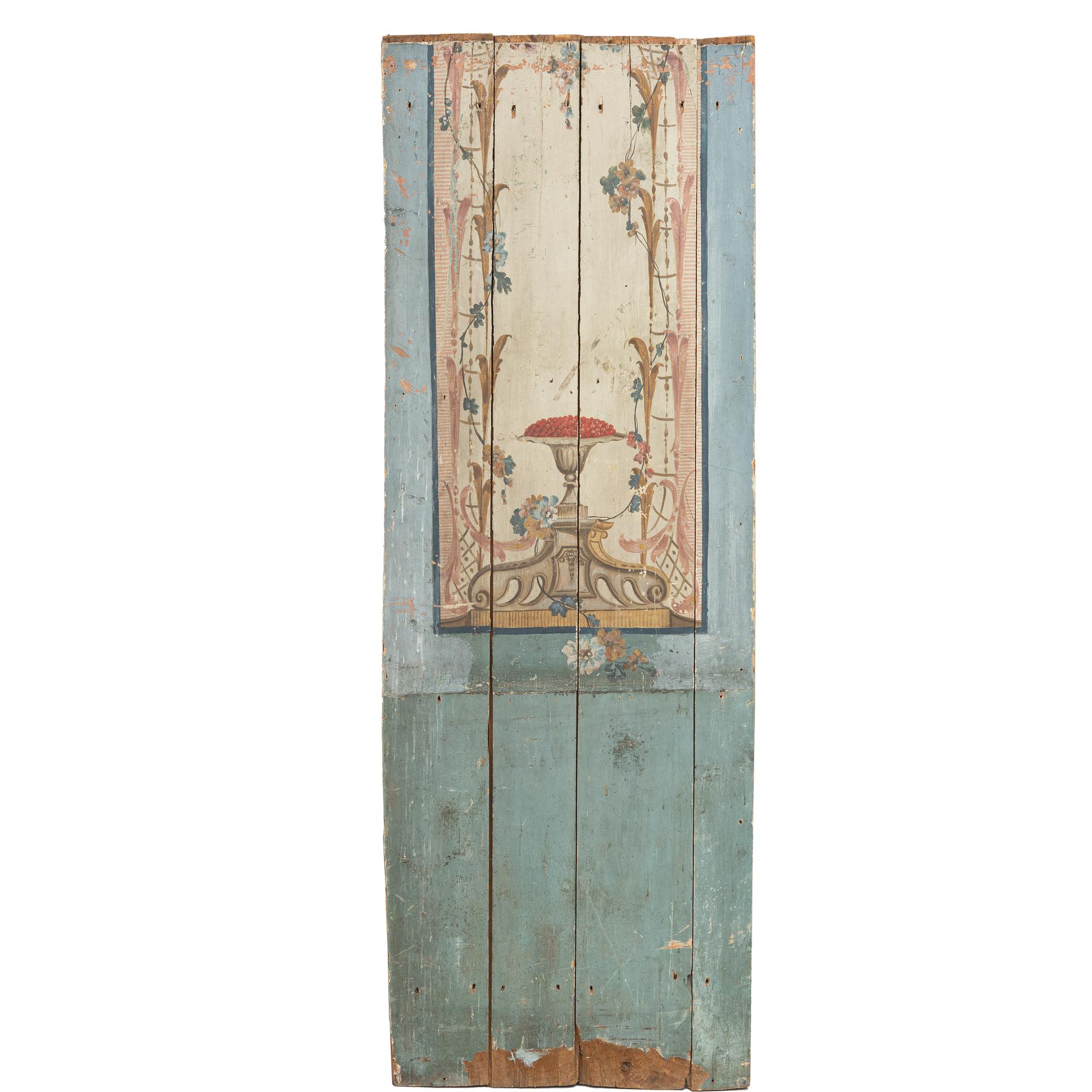 A rococo painted wall panel, Sweden, later part 18th century.