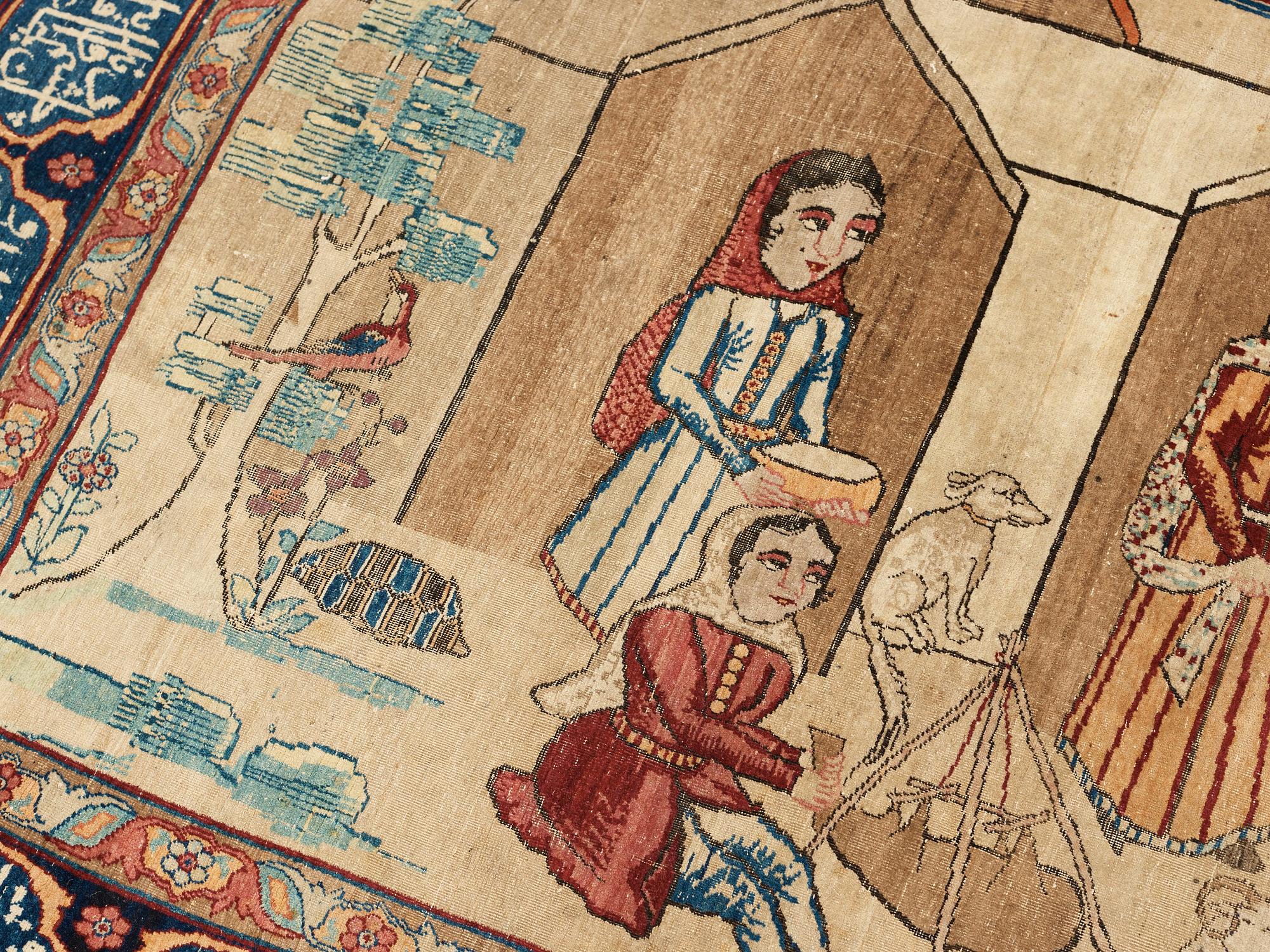 CARPET. Semi-antique Kerman Laver Figural. 200,5 x 126,5 cm.