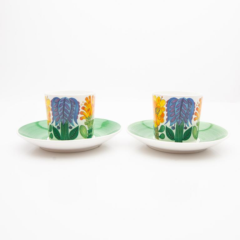Stig Lindberg, Coffee cups with saucers, 12 pcs, + 2 saucers, "Tahiti", Gustavsberg, 1970s.