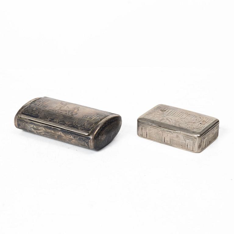 Two Russian silver boxes, Moscow 1830s.