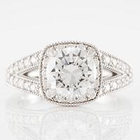 Ring, 18K white gold with a brilliant-cut diamond 1.96 ct. Accompanied by IGI report.