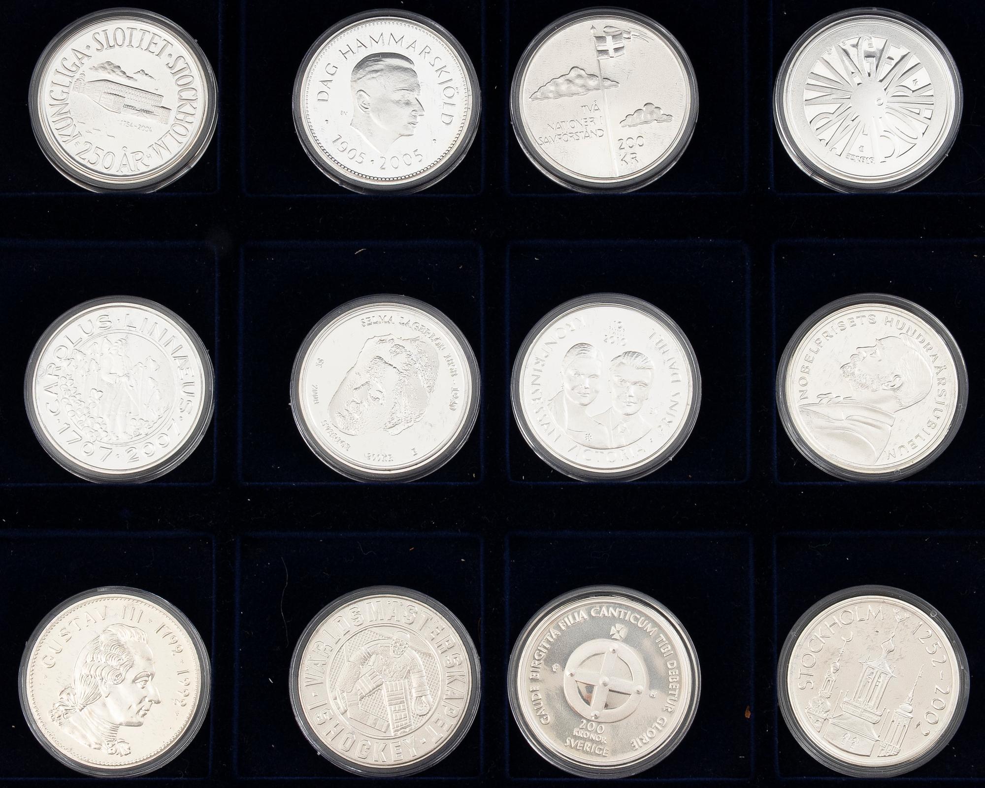 Minnesmynt, 24 st, Sverige, silver, 200 kr,