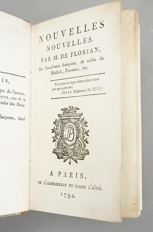 JEAN-PIERRE CLARIS DE FLORIAN, 10 vol, Oeuvre de Florian, Paris 1786-93 resp sannolikt tidigt 1800-tal.