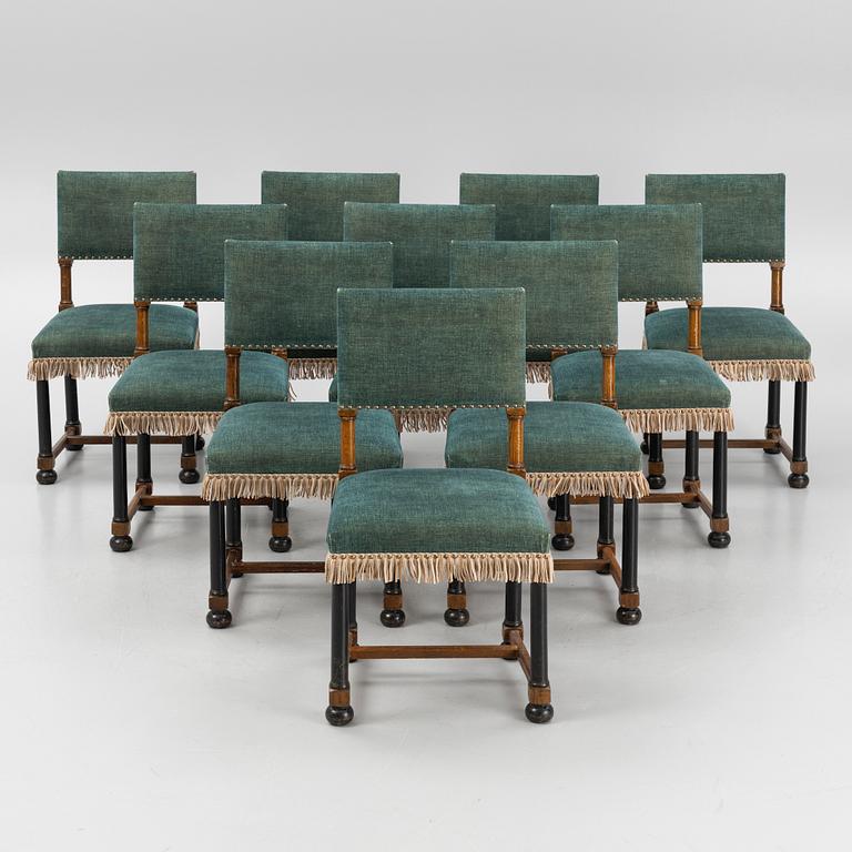 Ten Baroque style chairs, Sweden, 1920's.