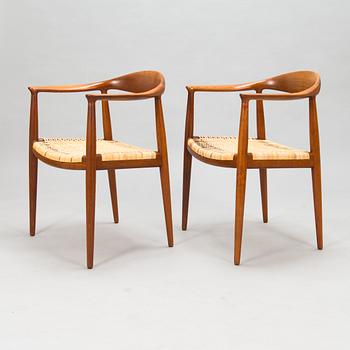 Hans J Wegner, Karmstolar, 6 st, "The Round Chair", Johannes Hansen Möbelsnedkeri, Danmark, 1950-tal.