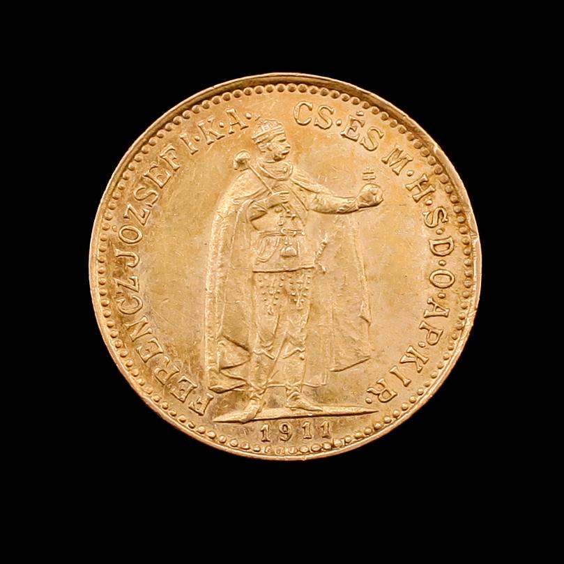 GULDMYNT, 10 korona, Österrike-Ungern, 1911. Vikt ca 3 gram.