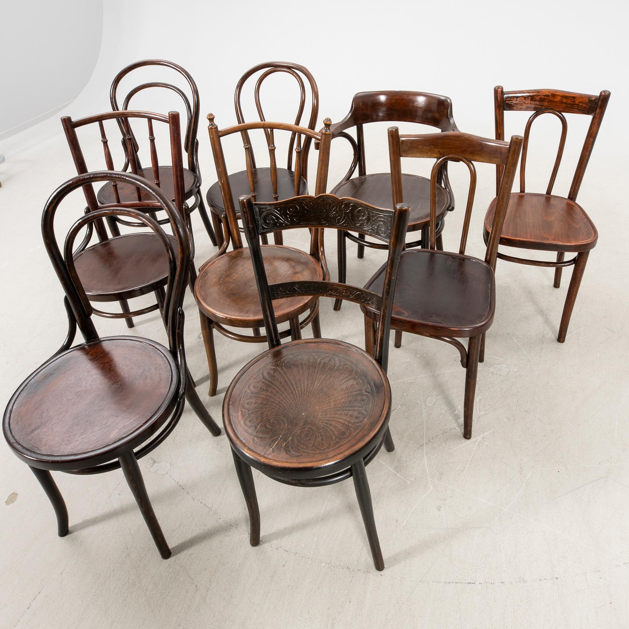 A set of nine different chairs early 1900s.