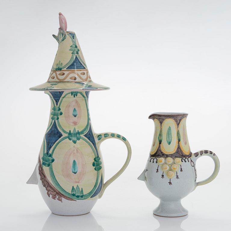 Björn Wiinblad, two faience pitchers signed 
BW  K3 -74 and K9 -76 Denmark.