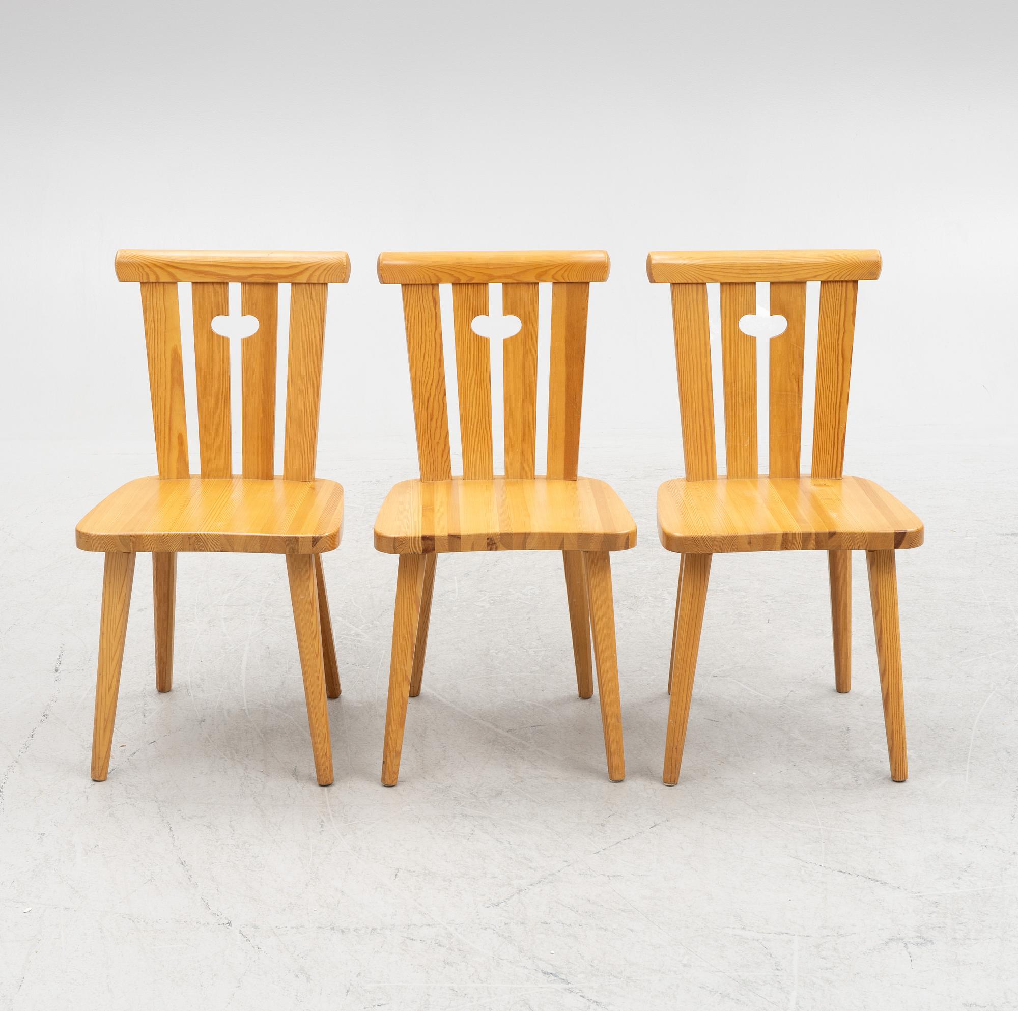 Göran Malmvall, three chairs, Svensk Fur, Karl Andersson & Sons, 1970's.