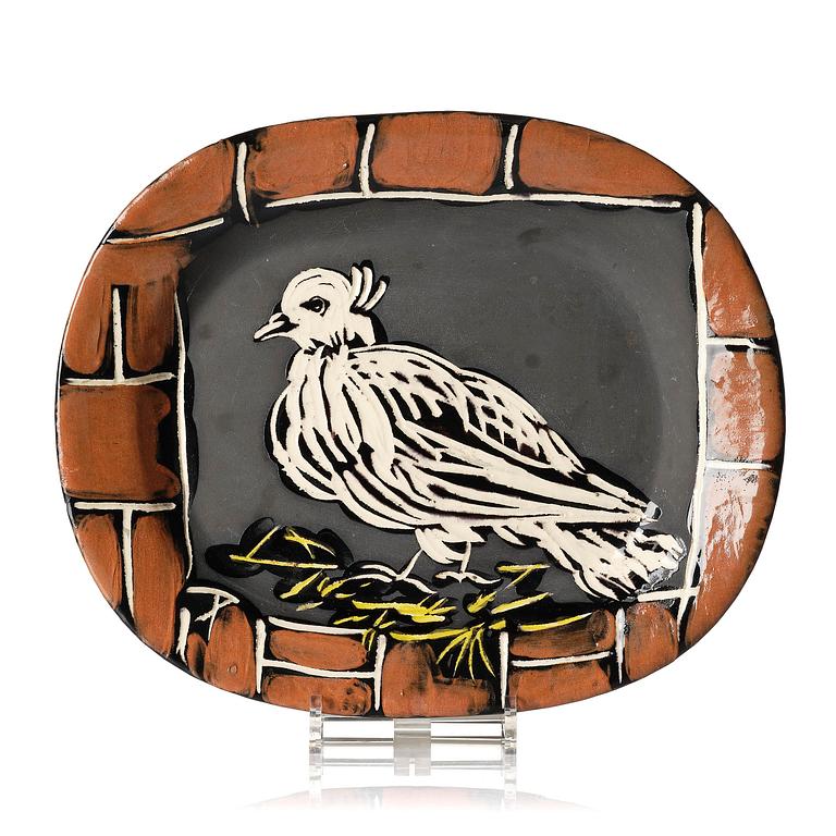 Pablo Picasso, a "Colombe mate" (A.R. 77) faience dish, Madoura, Vallauris, France, post 1948.