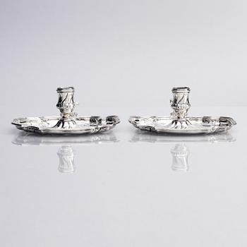 A pair of Swedish 18th century silver chamber-candlesticks, marks of Olof Gravander, Kristinehamn 1761.