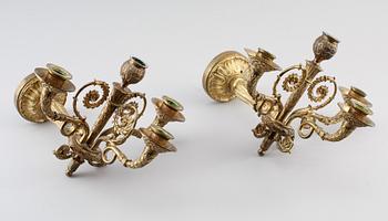 VÄGGAPPLIQUER, 1 par, brons, möjligen Frankrike, 1800-tal.